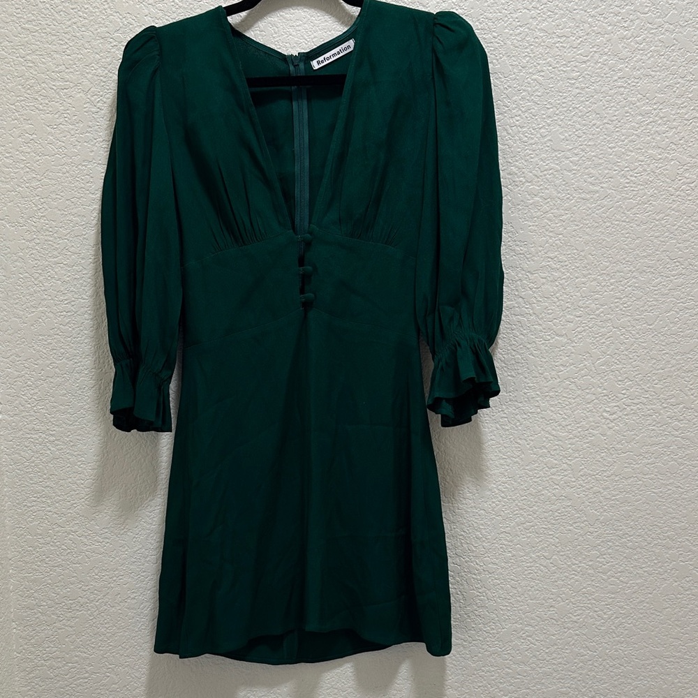 Reformation Deep Green Long Sleeve Dress - Picture 4 of 7